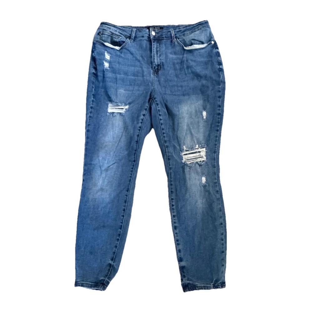 Judy Blue Jeans Ankle 18W (34x27) Distressed Skinny Rainbow Embroidery  Colorful